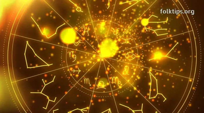 ფრთხილად, ქალწულებო! რა არ უნდა გააკეთოთ აპრილში Golden zodiac wheel with astrology symbols and constellations on a glowing background.