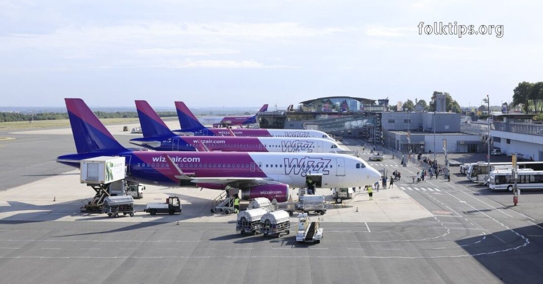 Wizz Air Airbus plane at Kutaisi Airport.